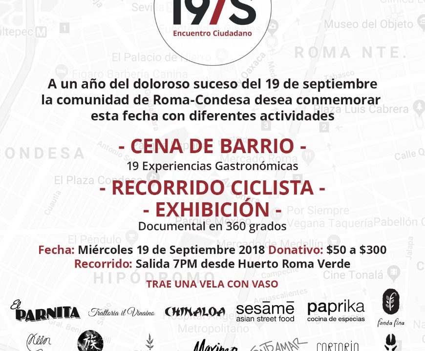Cena de Barrio en el corredor Roma – Condesa a un año del 19S