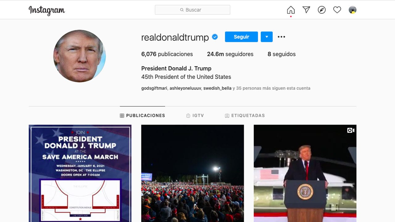 Cuentas de Facebook e Instagram de Trump siempre han sido visibles; él no puede postear
