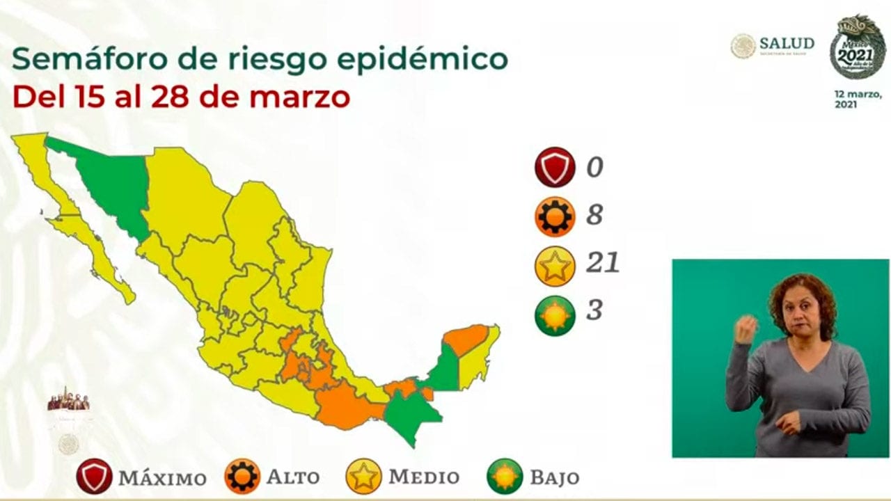 Semáforo Covid-19: Sonora se suma a estados en verde; hay 21 en amarillo y 8, en naranja