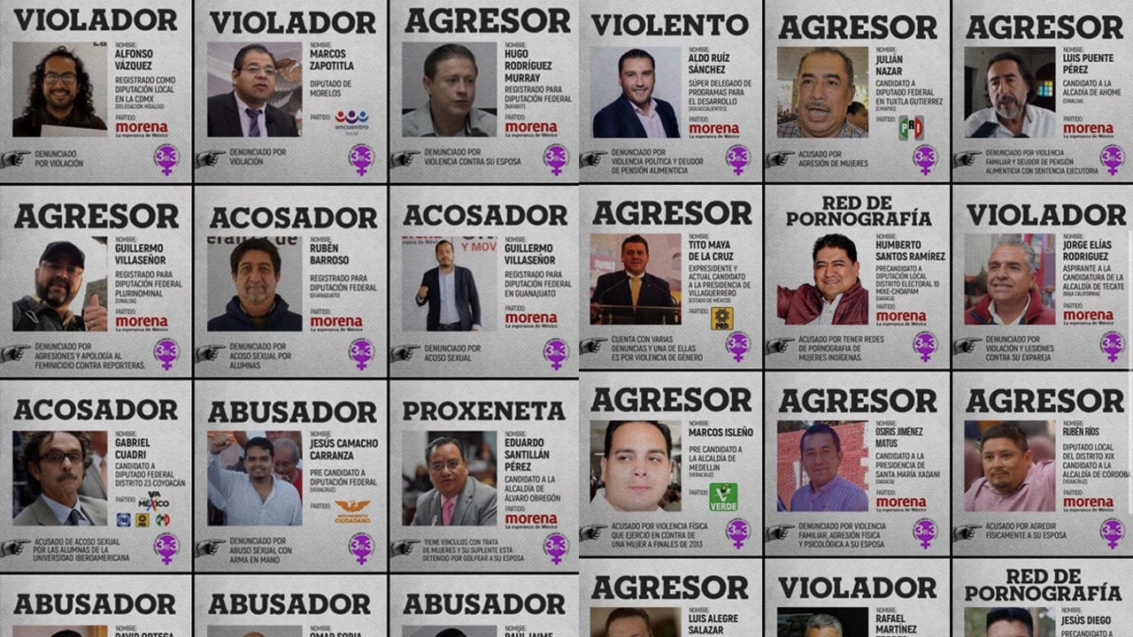 Feministas exhiben a 36 candidatos por acoso y violación