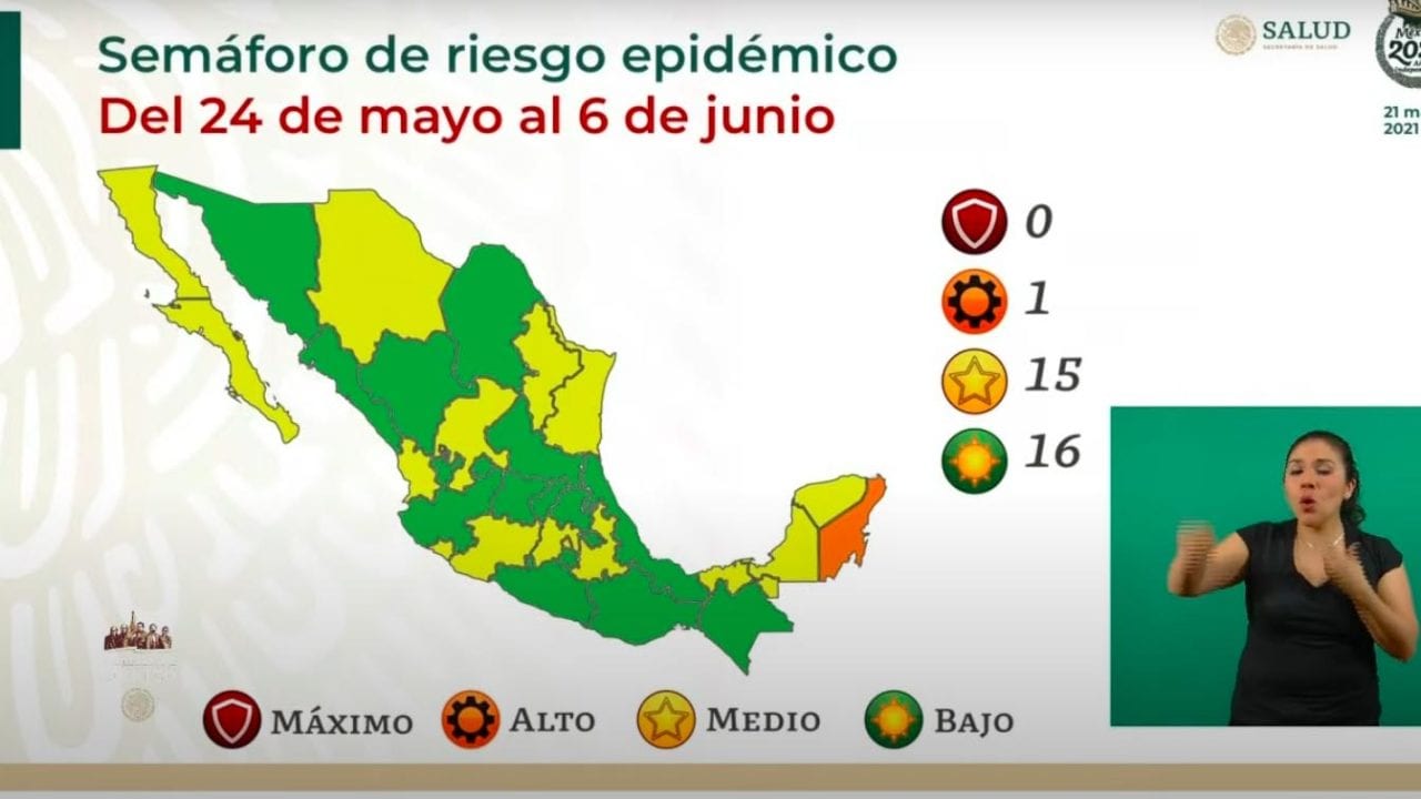 Semáforo covid: 16 estados en verde; 15, en amarillo y 1, en naranja