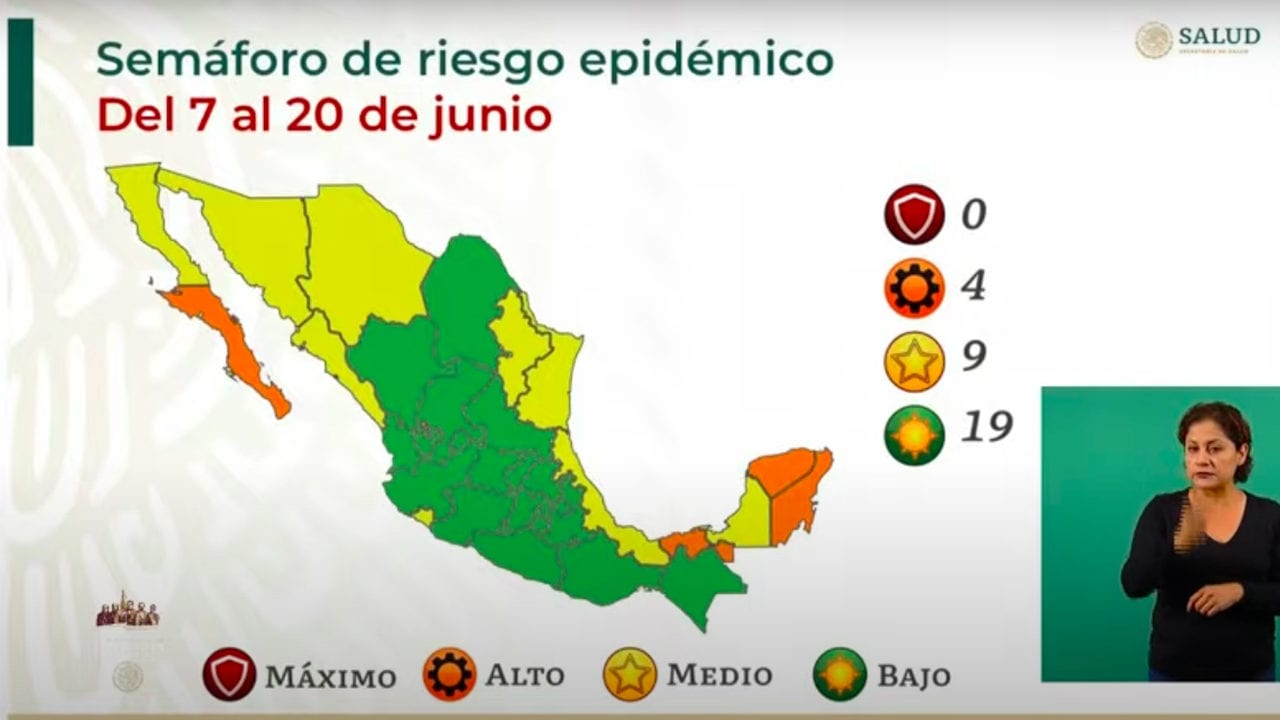 Semáforo covid: 19 estados en verde; 9, en amarillo y 4, en naranja