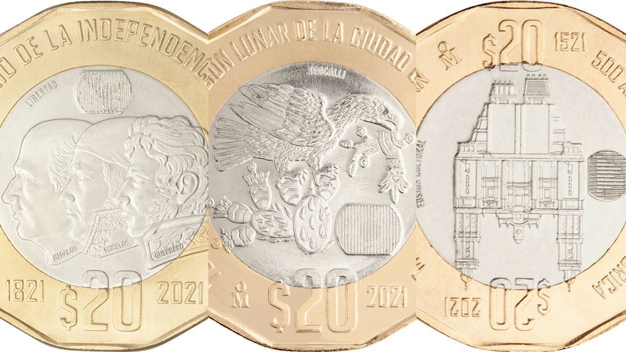 Estas son las monedas para conmemorar la Independencia, fundación y resistencia de Tenochtitlan