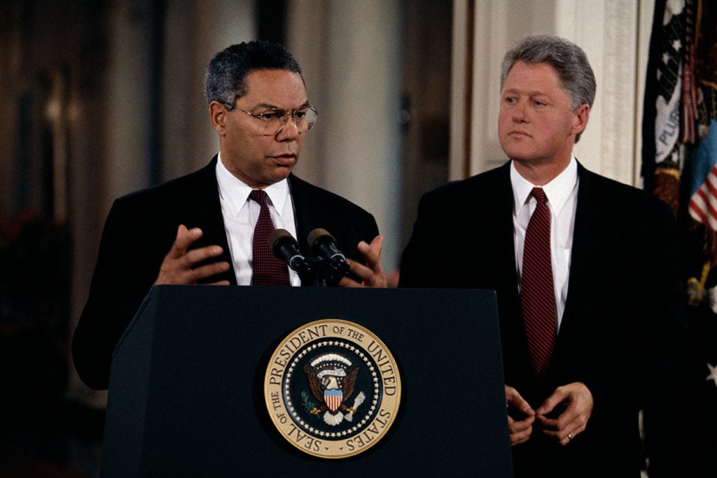 Colin Powell and President Clinton at Press Conference