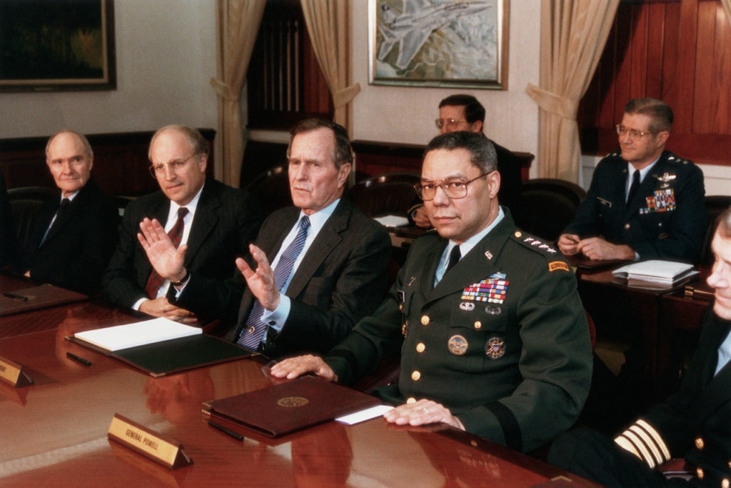George Bush Colin Powell Meeting With Military Advisors