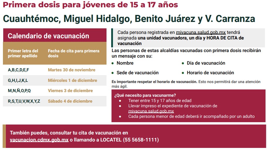 These are the dates and locations for adolescent vaccination in CDMX