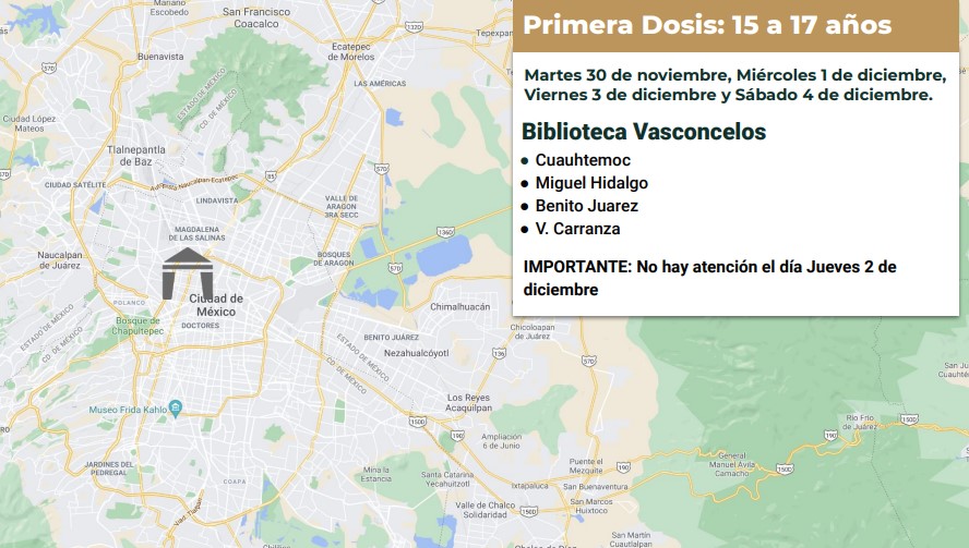 These are the dates and locations for adolescent vaccination in CDMX