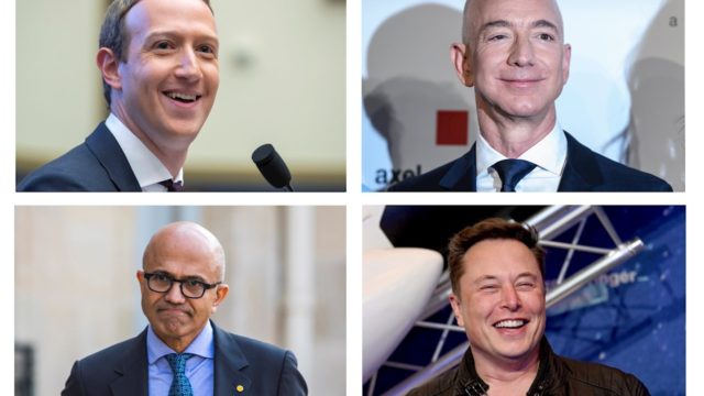 Mark Zuckerberg, Jeff Bezos,Satya Nadella, Elon Musk