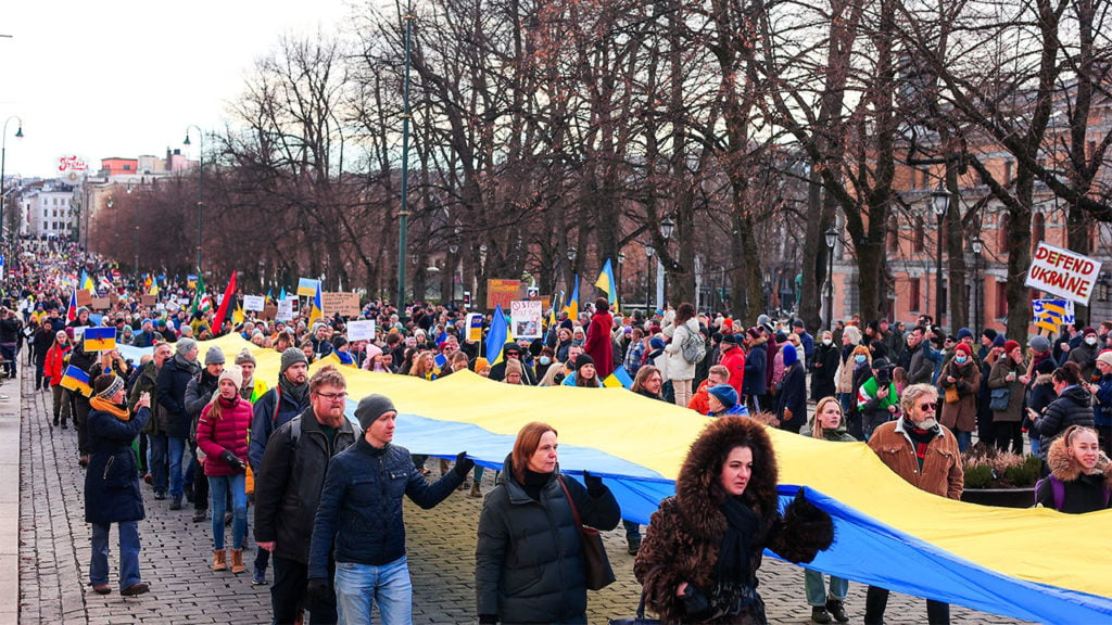 Protesta contra la invasión rusa de Ucrania en Noruega