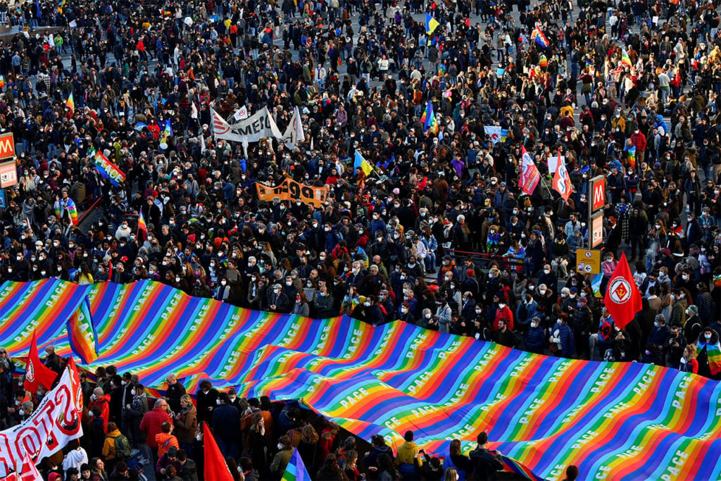 Protesta contra la invasión rusa de Ucrania en Italia