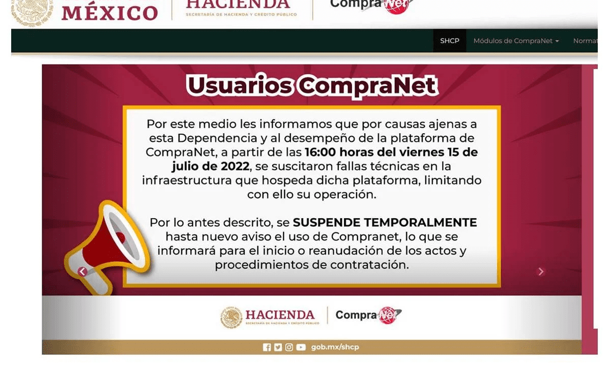 Compranet vuelve al funcionamiento tras 16 días sin operar