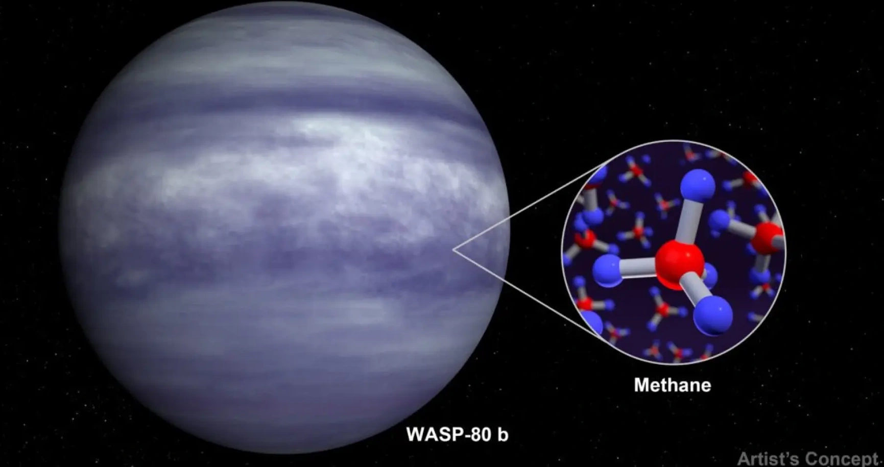 Telescopio James Webb descubre gas metano en  exoplaneta WASP-80b