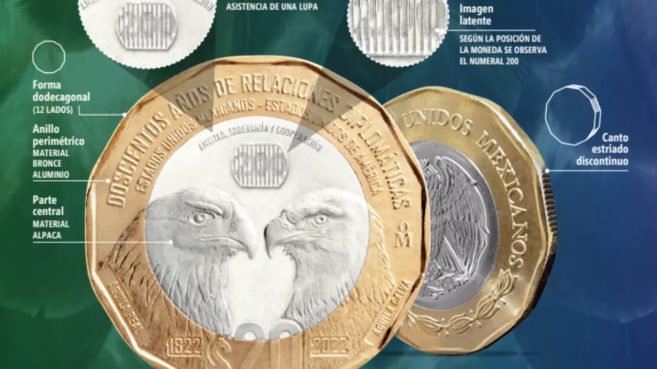 Así es la moneda de México para celebrar los 200 años de relación con EU