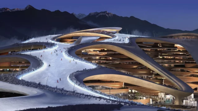 Negocios de nieve: la estación de esquí Trojena de Arabia Saudita estará abierta para esquiar tres meses al año. El resto del tiempo ofrecerá deportes acuáticos. NEOM Arabia Saudita