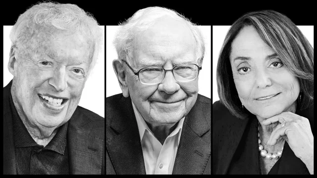El fundador de Nike, Phil Knight, el director ejecutivo de Berkshire Hathaway, Warren Buffett, y la presidenta emérita de la Fundación JPB, Barbara Picower. FOTOS, DESDE LA IZQUIERDA: ETHAN PINES FOR FORBES; TIMOTEO ARCHIBALD PARA FORBES; KRISTIN HOEBERMANN