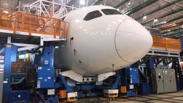 El fuselaje delantero de un 787 en la planta de ensamblaje de Boeing en North Charleston, Carolina del Sur.JULIETTE MICHEL/AFP/GETTY MAGOS