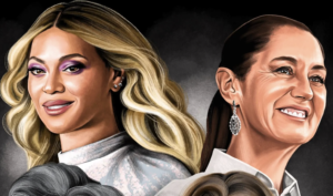 Beyoncé y Claudia Sheinbaum. ILUSTRACIÓN DE JAYA NICELY PARA FORBES