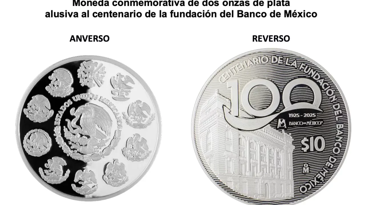 Banxico celebra su centenario con moneda de plata y billetes conmemorativos