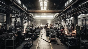 Parques industriales. Ilustración por Naim Morán con Gemini AI