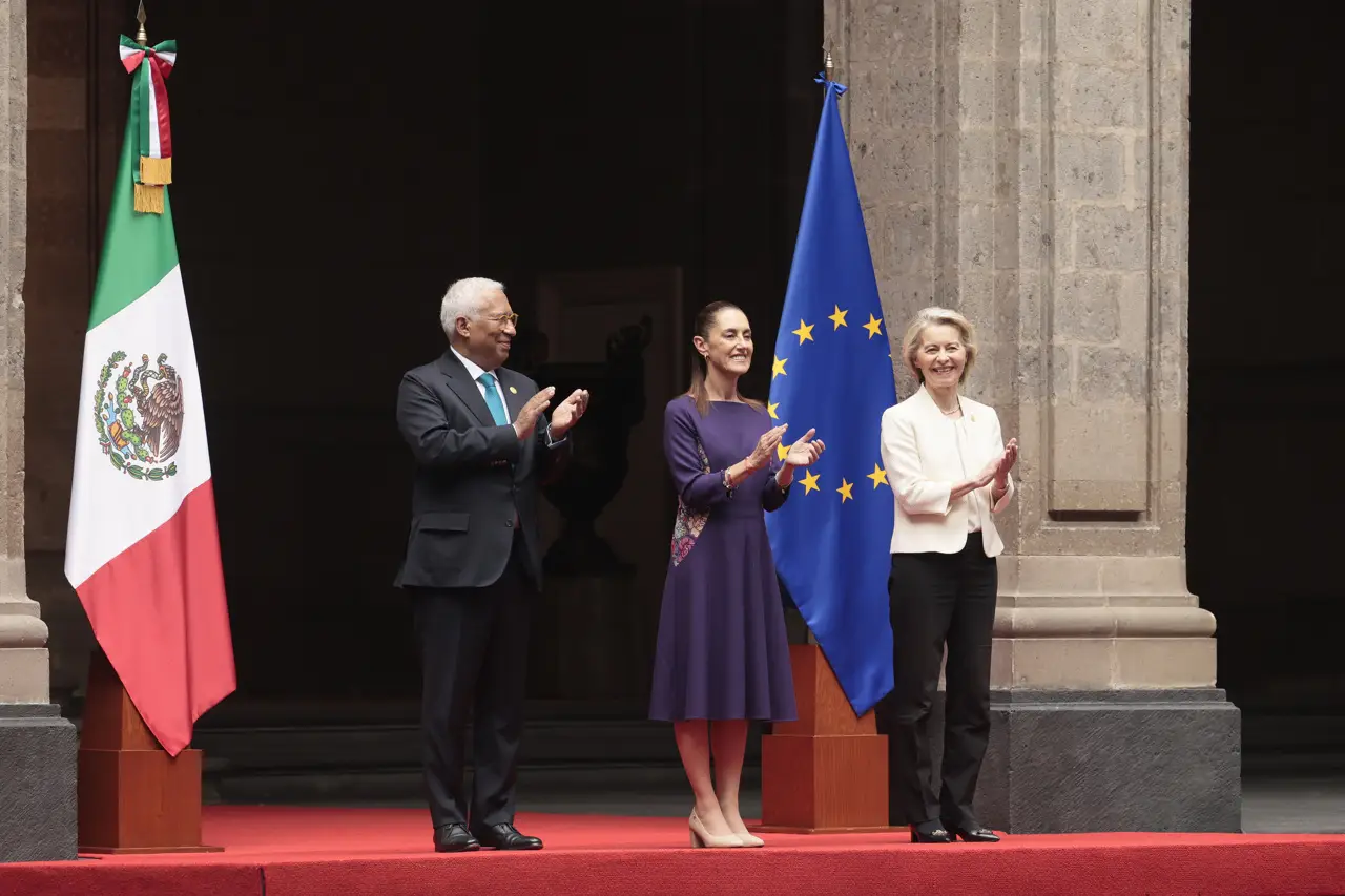 Sheinbaum recibe en Palacio Nacional a Von der Leyen y a Costa para la cumbre UE-México
